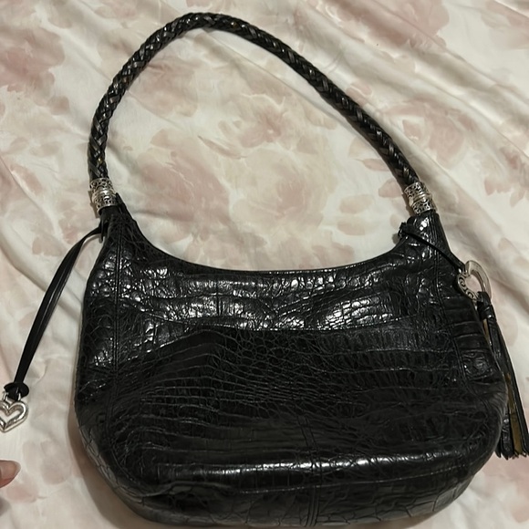 Brighton Black Patent Leather Croc Embossed Shoulder Bag Purse - Picture 1 of 11